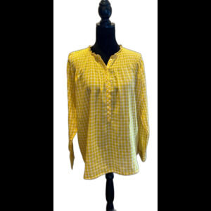 J. Crew Blouse Size 14 T Color Yellow Checked  Smocking Detail Peasant Top